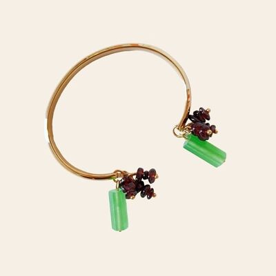 Waast bangle bracelet, stainless steel, jade and garnets