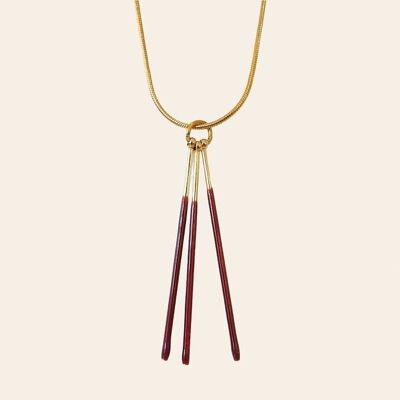 Valbert necklace, stainless steel and burgundy resin