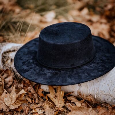 Hut mit breiter Krempe, handgefertigter Hut, flache Krempe Hut, Boho Hut aus Wildleder