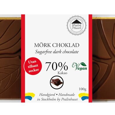Chocolat noir 70% sans sucre (sans sucre ajouté)