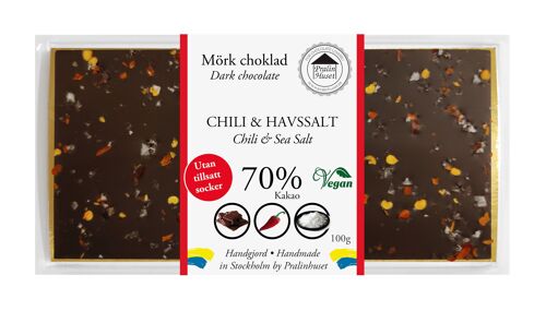 Sugarfree 70% Dark Chocolate (no added sugar) - Chili & Sea Salt