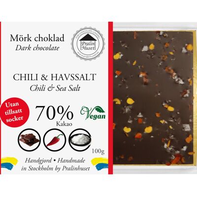 Chocolat Noir 70% Sans Sucre (sans sucre ajouté) - Piment & Sel Marin
