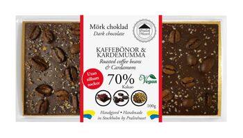 Chocolat Noir 70% Sans Sucre (sans sucre ajouté) - Grains de Café & Cardamome 1