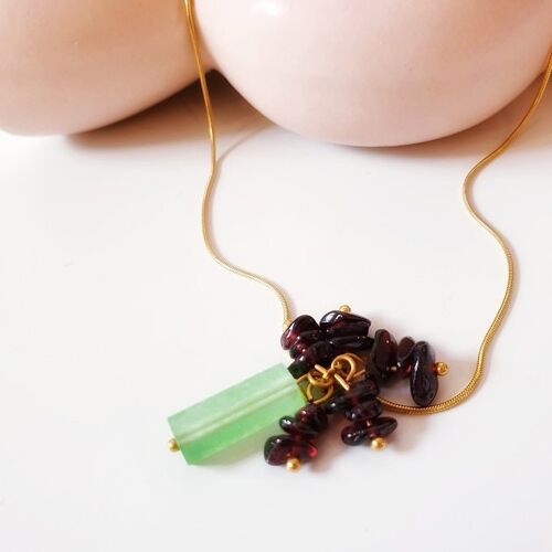 Collier Walder, acier inoxydable, jade et grenats