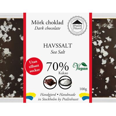 Chocolat noir 70 % végétalien (sans sucre ajouté) - Sel de mer (100 g)