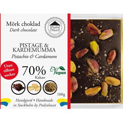 Chocolat Noir 70% Sans Sucre (sans sucre ajouté) - Pistache & Cardamome
