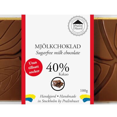 Chocolat au lait 40% (sans sucre ajouté) (100g)