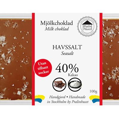 Chocolat au Lait 40% Sans Sucre (sans sucre ajouté) - Sel Marin