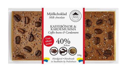 Sugarfree 40% Milk Chocolate (no added sugar) - Coffee beans & Cardamom