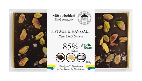 Chokladkaka 85% Extra Mörk Choklad - Pistage & Havssalt