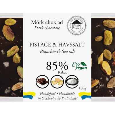 Chokladkaka 85% Extra Mörk Choklad - Pistage & Havssalt