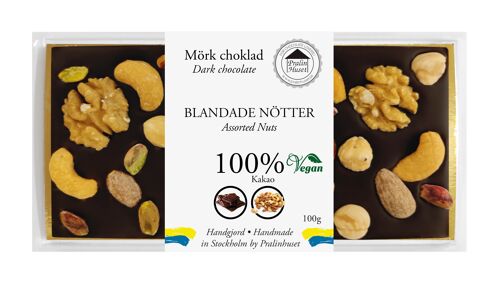 Chokladkaka 100% Extra Mörk Choklad - Blandade Nötter 100g