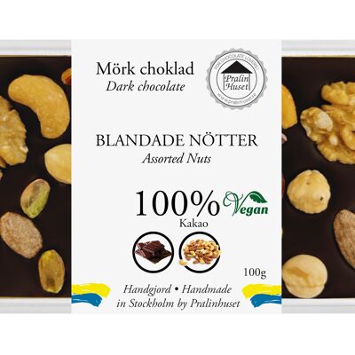 Chokladkaka 100% Extra Mörk Choklad - Blandade Nötter 100g