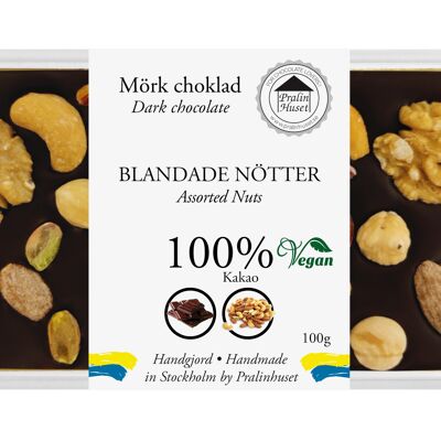 Chocolate extra negro 100 % vegano - Frutos secos mixtos (100 g)