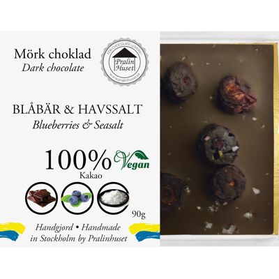 Chokladkaka 100% Extra Mörk Choklad - Blåbär & Havssalt 90g