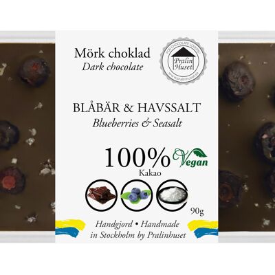 Chocolate extra negro 100 % vegano - Arándanos y sal marina (100 g)