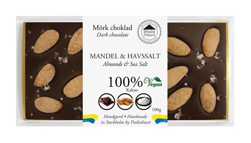 Chokladkaka 100% Extra Mörk Choklad - Mandel & Havssalt 100g