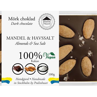 Chokladkaka 100% Extra Mörk Choklad - Mandel & Havssalz 100g