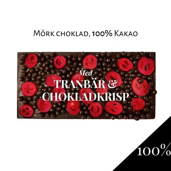 Chokladkaka 100% Extra Mörk choklad - Tranbär & Chokladkrisp 100g 2