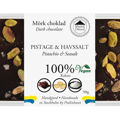 Chokladkaka 100% Extra Mörk Choklad - Pistacchio & Havssalt 90g