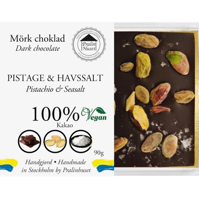 Chokladkaka 100% Extra Mörk Choklad - Pistage & Havssalt 90g