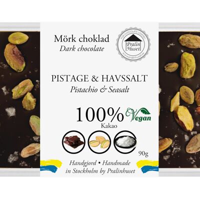 Chocolate extra negro 100 % vegano - Pistacho y sal marina (100 g)