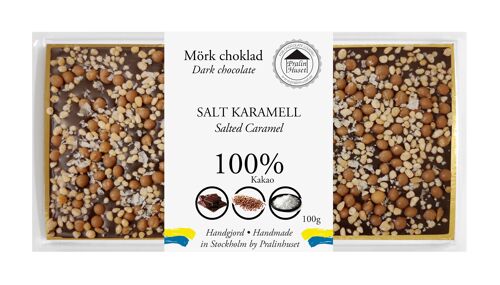 Chokladkaka 100% Extra Mörk choklad - Salt Karamell 100g