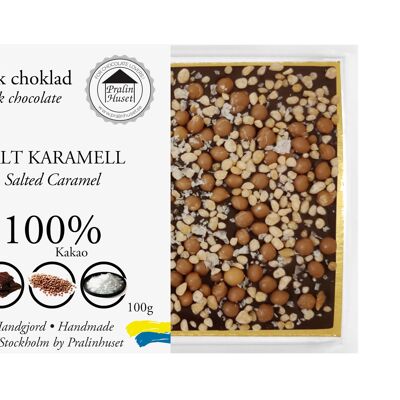 Chokladkaka 100% Extra Mörk Choklad - Salz Karamell 100g