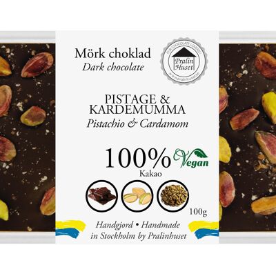 Chokladkaka 100% Extra Mörk Choklad - Pistage & Kardemumma 100g