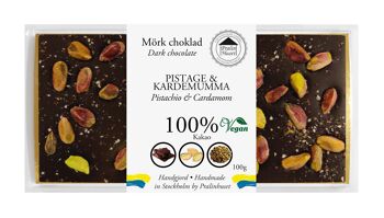 Chokladkaka 100% Extra Mörk choklad - Pistage & Kardemumma 100g 1