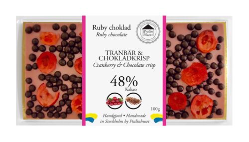 Chokladkaka Ruby 48% Naturligt Rosa - Tranbär & Chokladkrisp