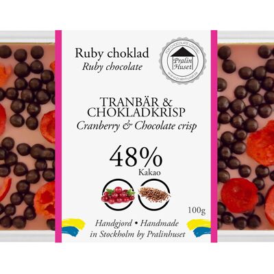 Chokladkaka Ruby 48% Naturale Rosa - Tranbär & Chokladkrisp