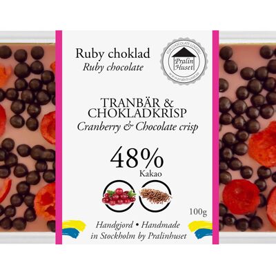 Chokladkaka Ruby 48% Naturligt Rosa - Tranbär & Chokladkrisp