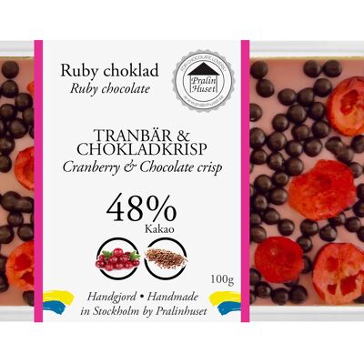 Chokladkaka Ruby 48% Naturale Rosa - Tranbär & Chokladkrisp
