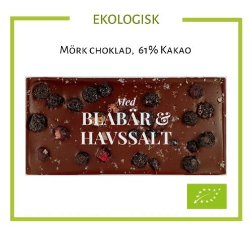 Chokladkaka Ekologisk 61% Choklad - Blåbär & Havssalt