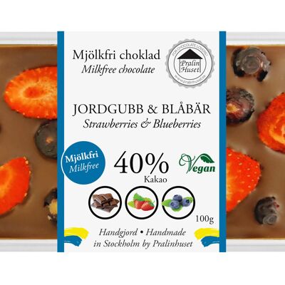 Chocolate vegano sin lácteos (40 % vegano) - Fresa y arándanos (100 g)