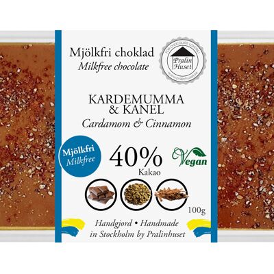 Chocolate vegano sin lácteos (40%) - Cardamomo y canela (100 g)