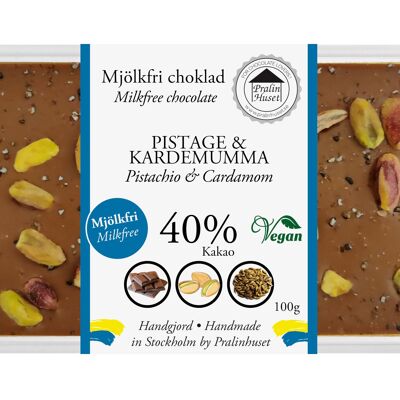 Chocolate vegano sin lácteos al 40 % - Pistacho y cardamomo (100 g)