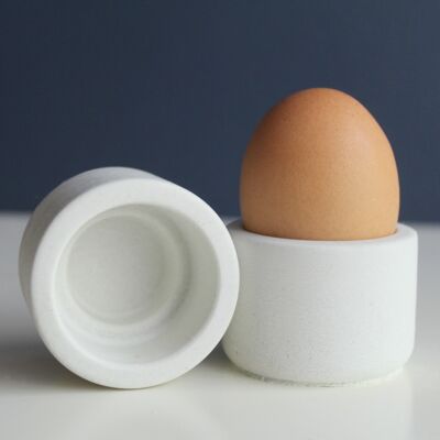 Round white concrete egg cup