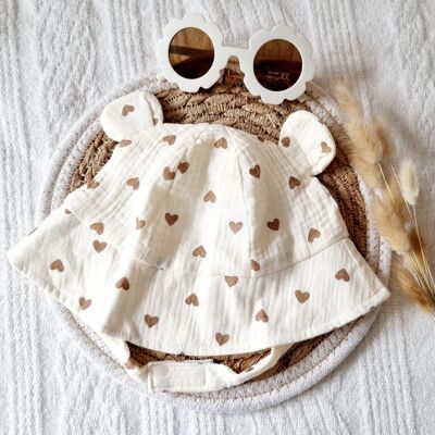 Hydrophilic sun hat for baby - Beige with Hearts
