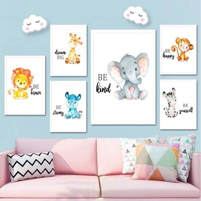 Children's Room Poster Animals 30x40cm - Canvas poster for baby boy or girl
