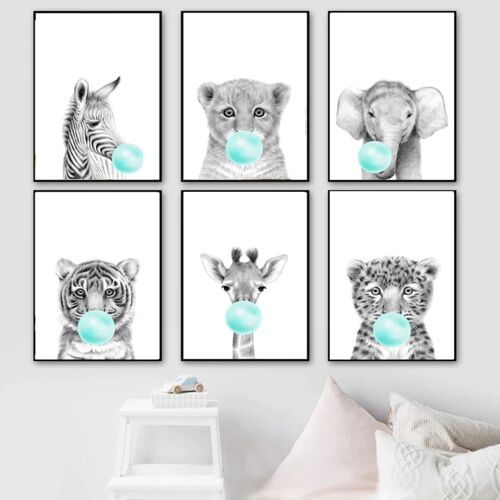 3 Affiches Animaux Chambre Bebe Fille Rose Tableau 30x40cm Poster