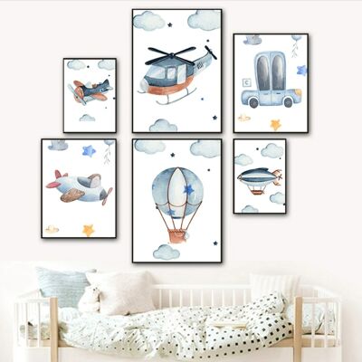 Flugzeug-Kinderzimmer-Poster, 30 x 40 cm – Poster für Babys, Jungen und Mädchen
