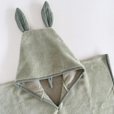 PONCHO DE BAIN, plage et piscine oreilles lapin éponge bambou - Kaki