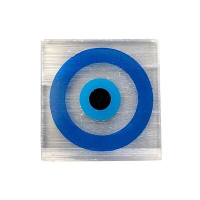 Evil Eye Ladeplatte, Selenit, quadratisch