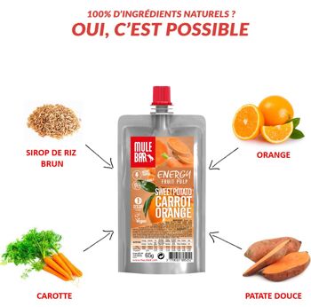 Compote énergétique aux fruits vegan 65g : Patate douce - Carotte - Orange 3