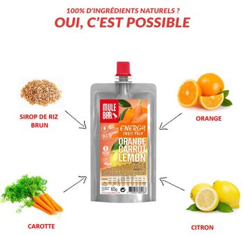 Purée nutritionnelle aux fruits vegan 65g : Orange - Carotte - Citron 3