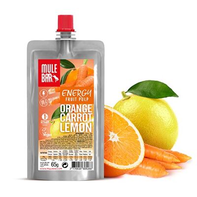 Compota energética con frutas veganas 65g: Naranja - Zanahoria - Limón