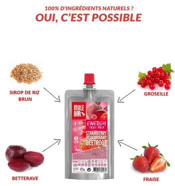 Compote énergétique aux fruits vegan 65g : Fraise - Groseilles - Betterave 3