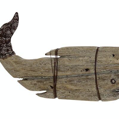 WOODEN METAL FIGURE 33X5,5X17 WORN WHALE LM204023